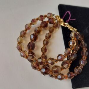 Marvella Vintage Bracelet 3 Strands Amber Color Beads Goldtone Clasp & Closure